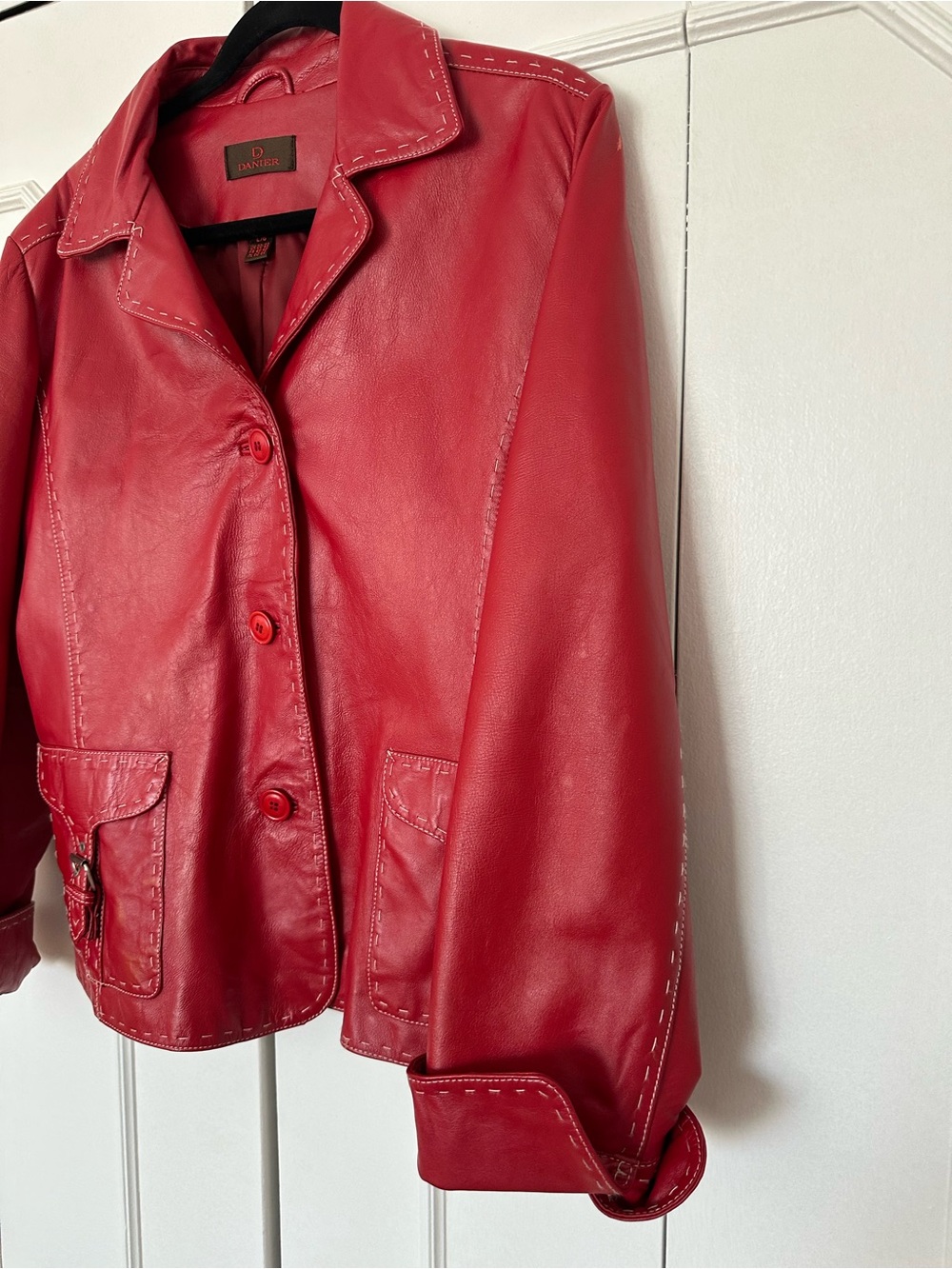 Danier Red Leather Button-Front Jacket - Picture 3 of 11